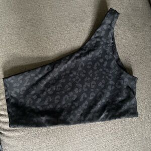 Ryderwear one shoulder work out top. Black leopard. Size M